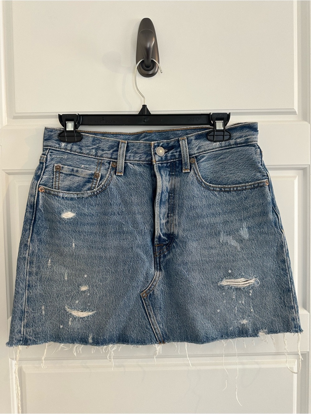 Levi's Distressed Light Blue Denim Mini Skirt